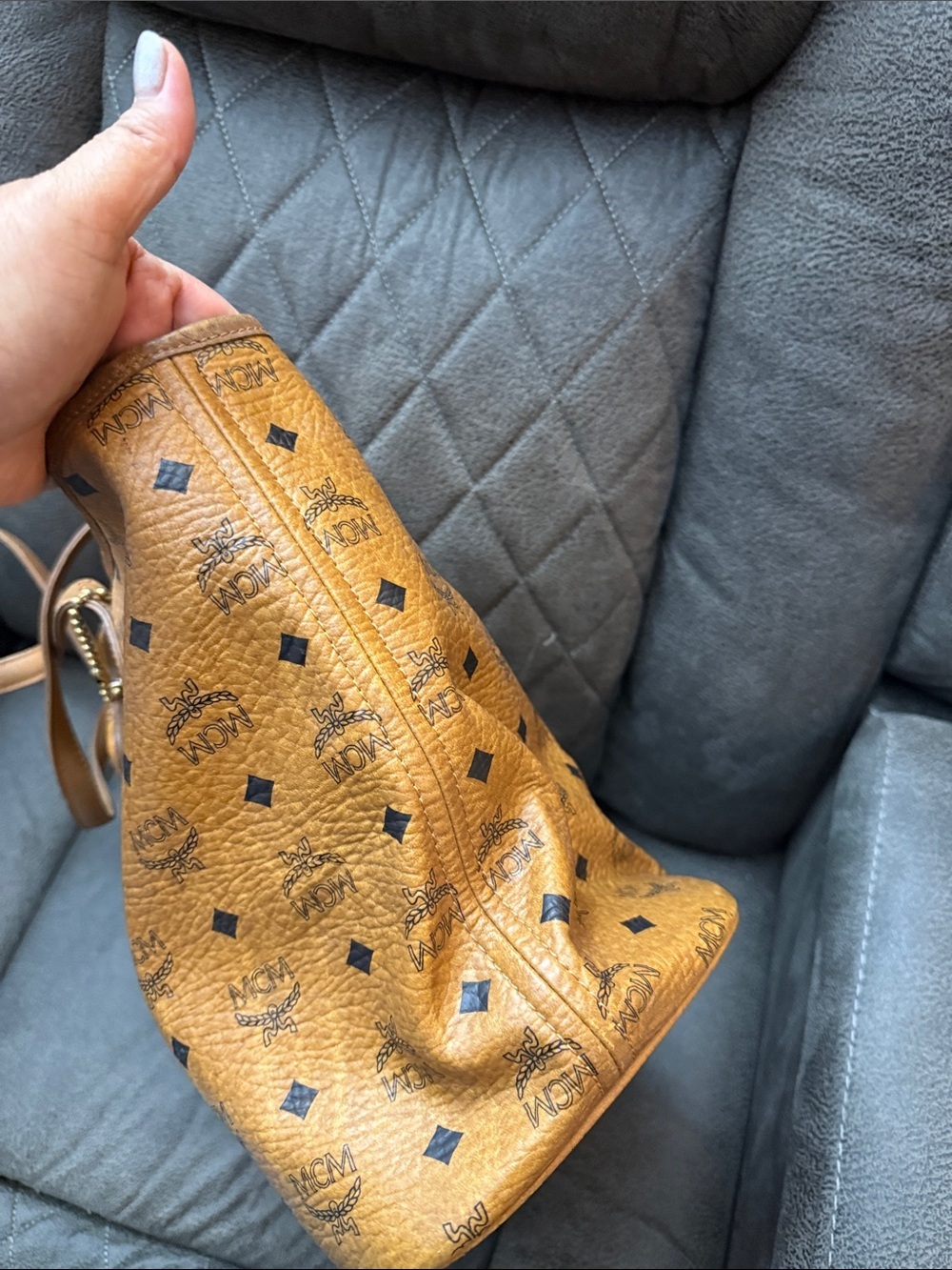 MCM Cognac Logo Visetos Tote with Bone Charm - Picture 5 of 8